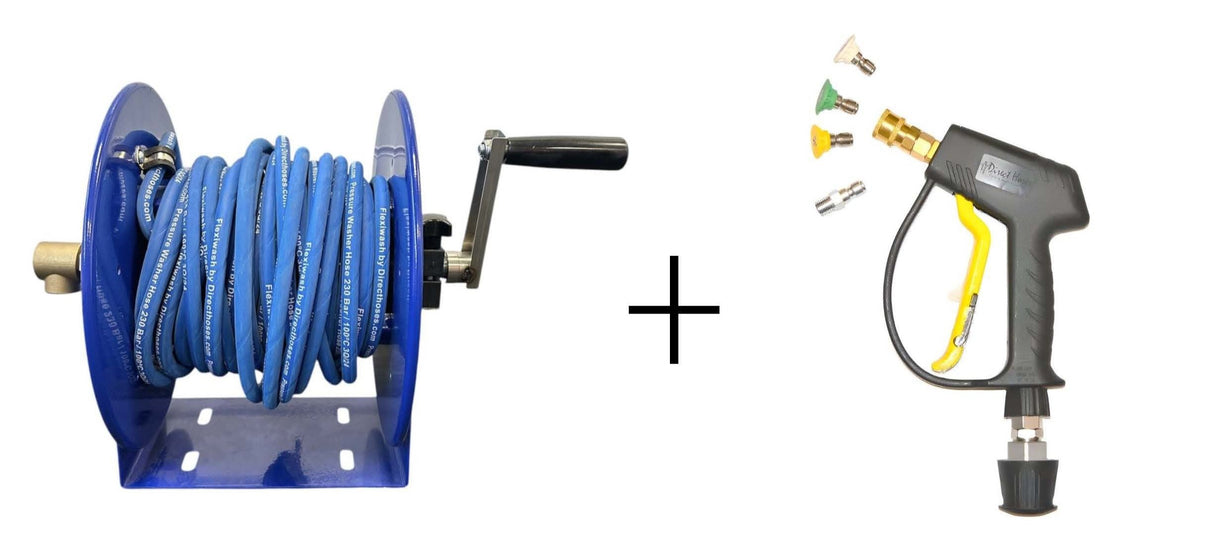 15m Manual Hose Reel complete with hose For Macallister MPWP1800-3 Pressure Washers complete with Short Trigger