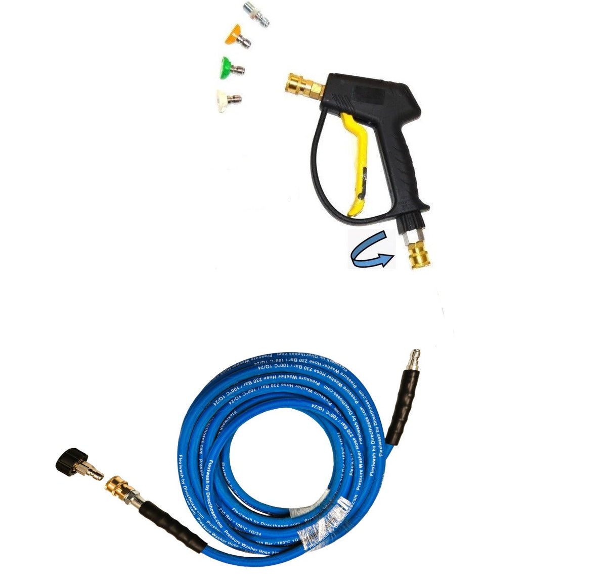 M22 (15mm centre) outlet fit Rubber Replacement Hose Machine quick fit and Short Trigger with Quick fit Nozzles