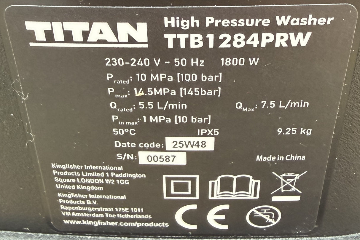 Titan (Screwfix) T2 / TTB1284PRW Pressure Washer Replacement FLEXIWASH PU Hose
