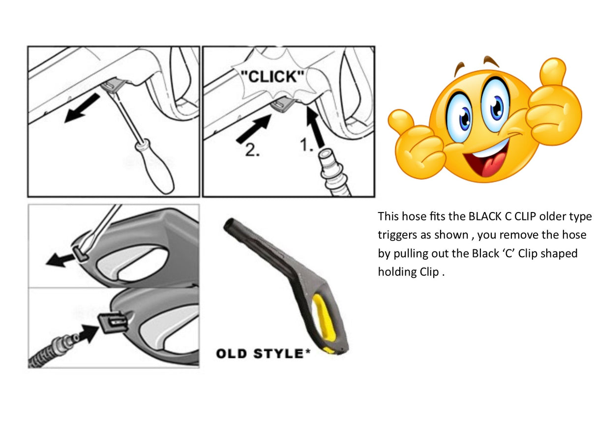 Karcher style replacement Hose for Black 'C' Clip Trigger