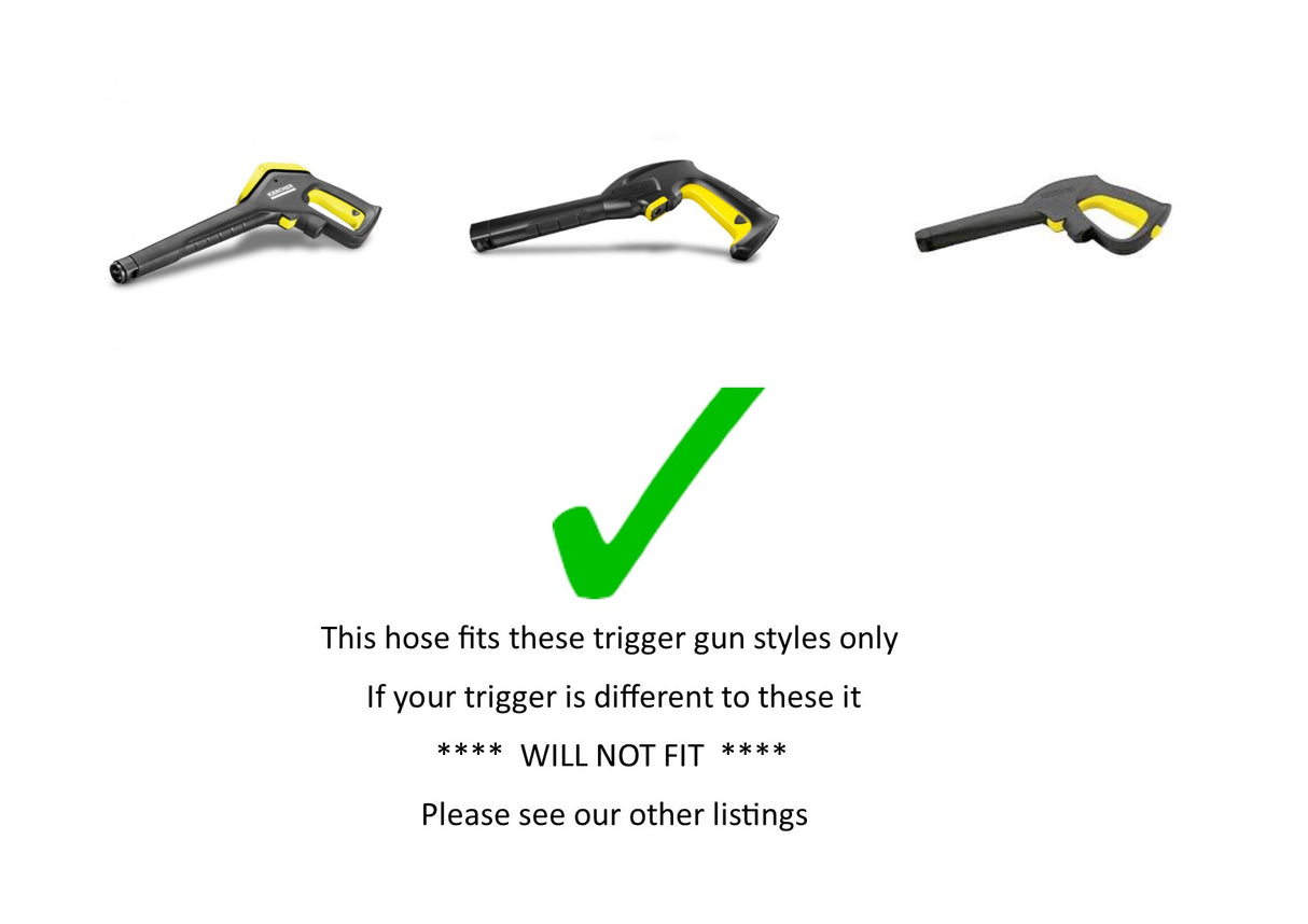 Karcher style replacement Rubber FLEXIWASH HOSE for Yellow 'C' Clip Trigger, screw fit on to machine