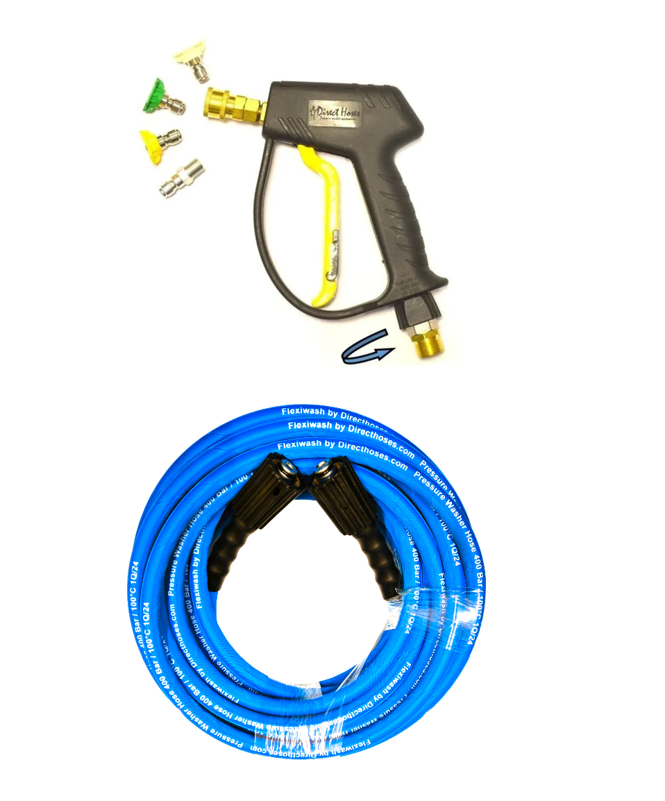 Aldi Workzone Petrol Pressure Washer Rubber Replacement Hose and Short Trigger with Quick fit Nozzles