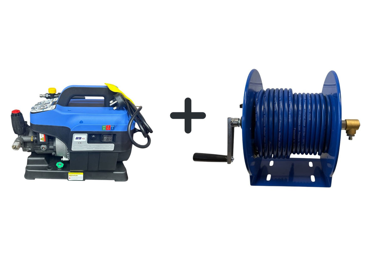 B9 V2 (Domestic) Pressure Washer MANUAL HOSE REEL PACK with Rubber reinforced Flexiwash Hose