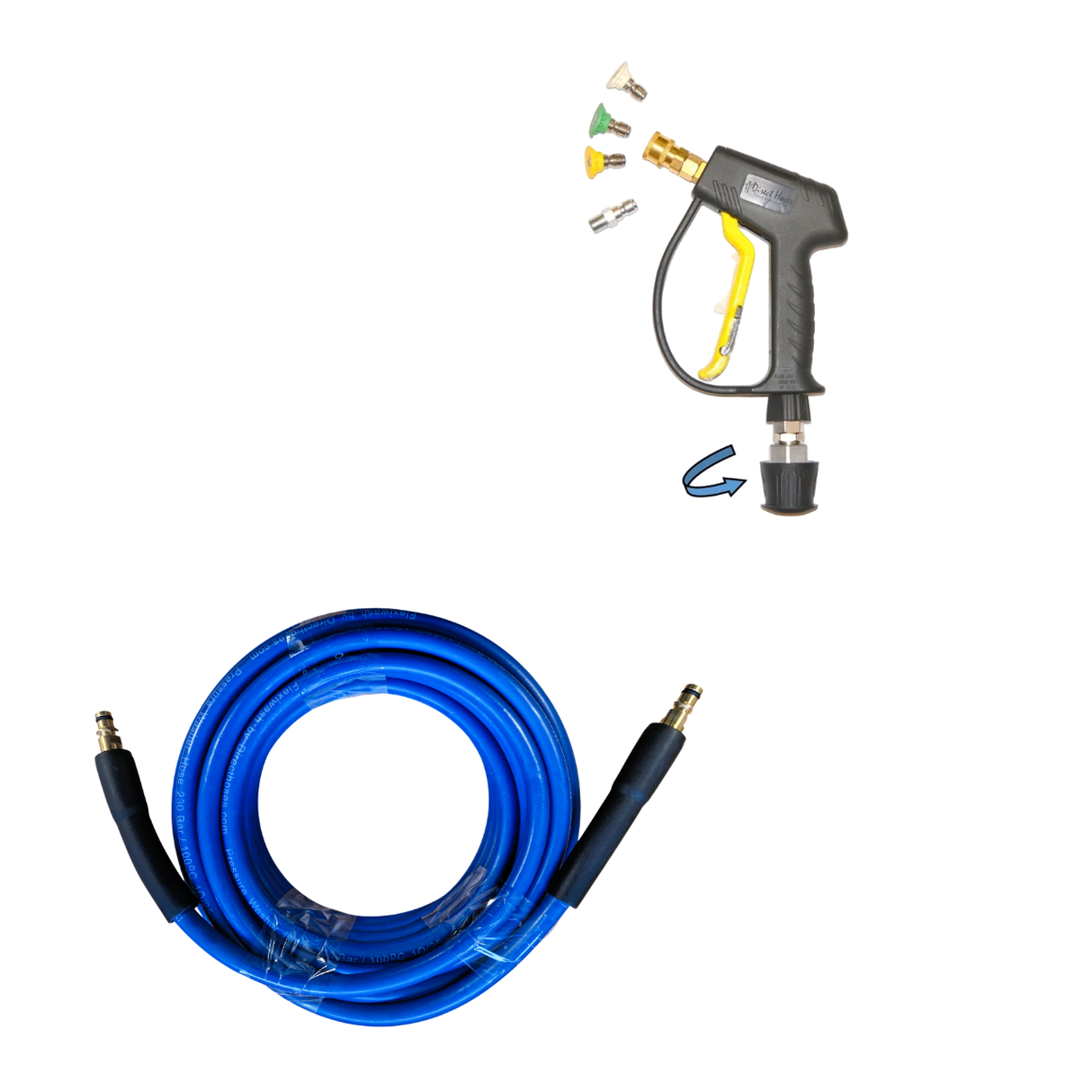 Karcher style 'K' series rubber replacement hose and short trigger with quick fit nozzles - machine quick fit connection