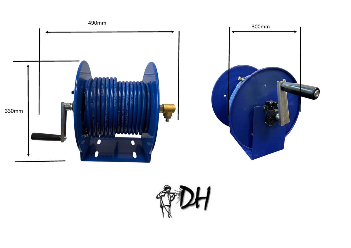 Manual Hose Reel complete with hose For Bosch AQT Pressure Washers & Short Stubby Trigger Gun plus nozzles