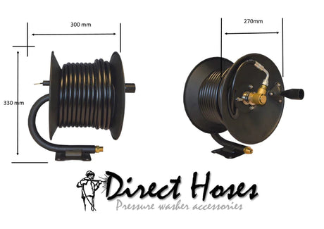Directhoses OR11 (Domestic) Hose Reel PACK Reinforced Blue / Black Flexiwash Hose Swivel Trigger
