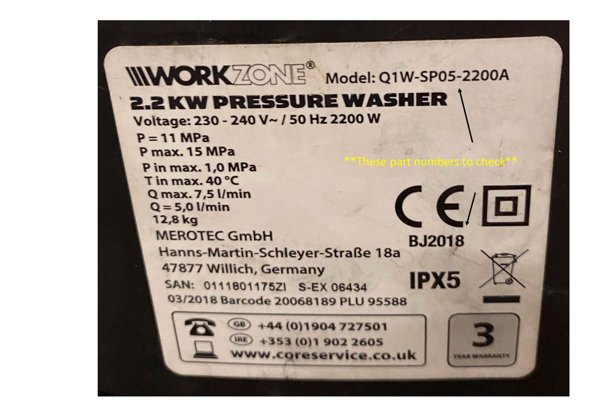 Aldi Workzone Rubber Replacement Hose and Short Trigger with Quick fit Nozzles Q1W-SP05-2200A BJ2017