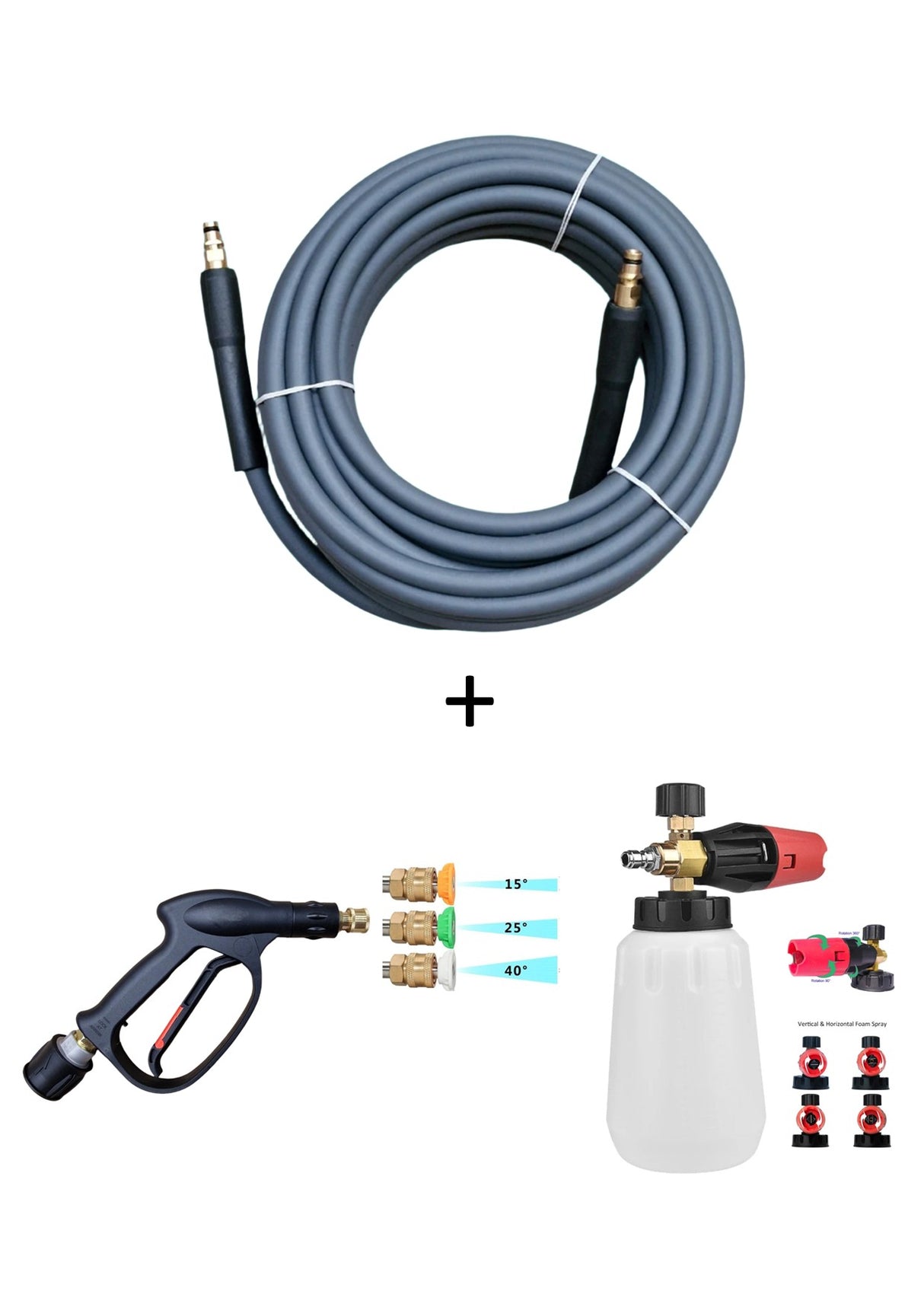 Karcher style 'K' series PU replacement hose, short trigger & foam Lance with quick fit nozzles - machine quick fit connection