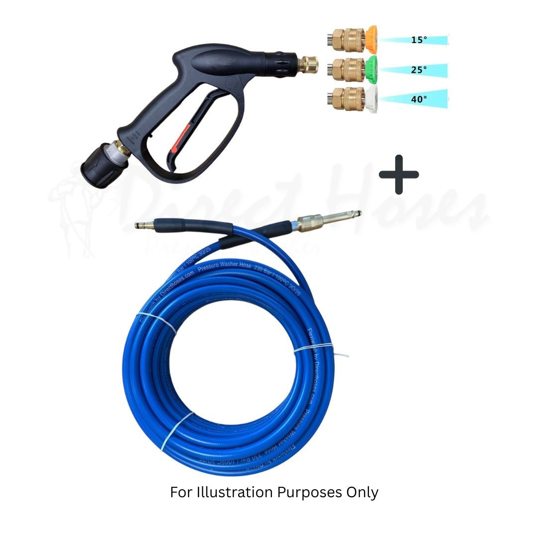 Karcher style 'K' series Rubber Replacement Hose and Short Trigger with Quick fit Nozzles . Machine Quick fit connection Trigger Gun swivel connection