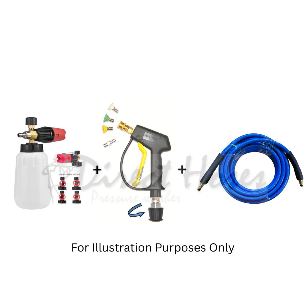 Karcher style 'K' series rubber replacement hose, short trigger & foam Lance with quick fit nozzles - machine quick fit connection