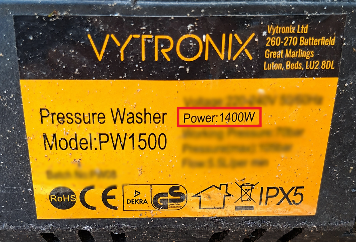 Vytronix PW1500 (1400W) Pressure Washer Replacement Hose Flexible PU - Check Label