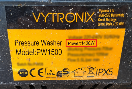 Vytronix PW1500 (1400W) Pressure Washer Replacement Hose Flexible PU - Check Label