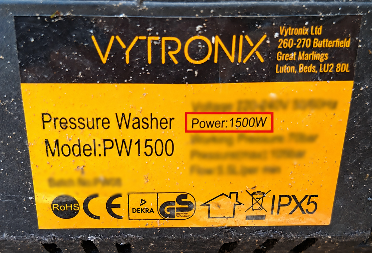 Vytronix PW1500 (1500W) Pressure Washer Replacement Hose Flexible PU - Check Label