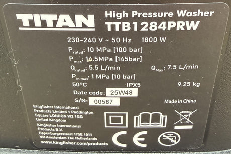 Titan (Screwfix) T2 / TTB1284PRW Pressure Washer Replacement FLEXIWASH PU Hose