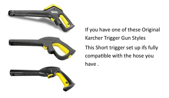 Karcher style 'K' series Rubber Replacement Hose and Short Trigger with Quick fit Nozzles . Machine Quick fit connection Trigger Gun swivel connection