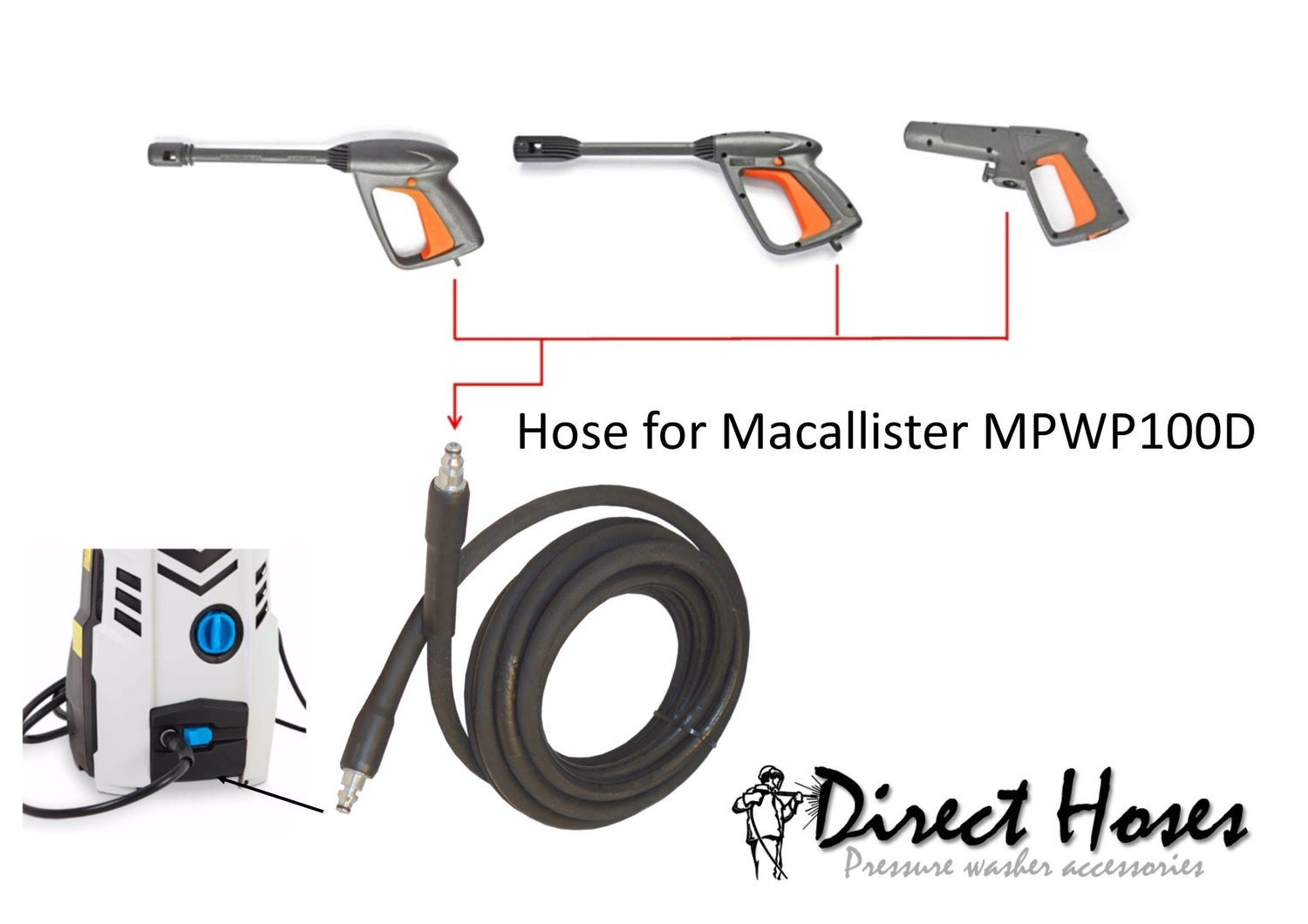 MacAllister MPWP100D Pressure Washer Replacement FLEXIWASH Rubber Hose