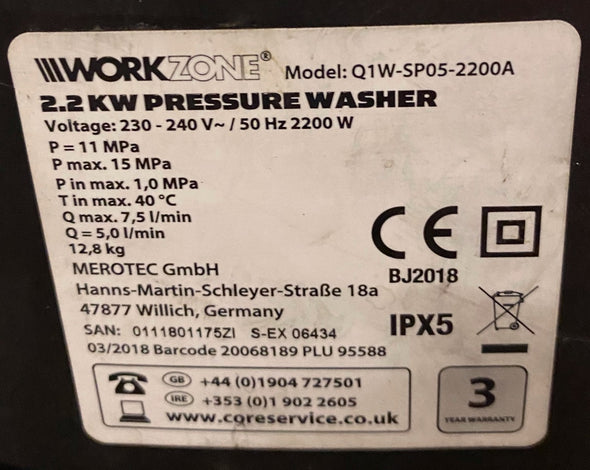 Aldi Workzone Rubber Replacement Hose and Short Trigger with Quick fit Nozzles Q1W-SP05-2200A